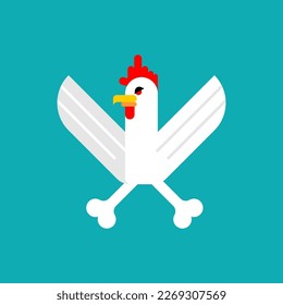 Skull rooster sign. Skeleton rooster icon. Vector illustration