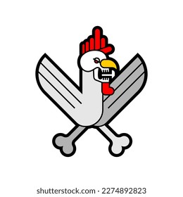 Skull rooster sign. Skeleton rooster icon. Vector illustration