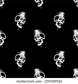 Skull rose badge seamless pattern