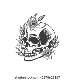 Skull and Rose black and white isolation symbol for use of cards, and logos.