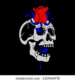 Skull rose color badge black background