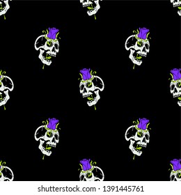 Skull rose color badge seamless pattern