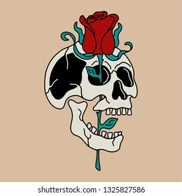 Skull and rose color beige background
