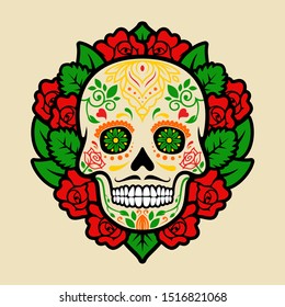 skull and rose day of the dead vector illustration