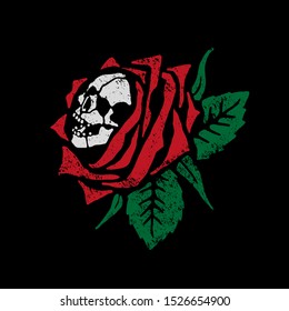 Skull in a rose. Design for printing on t-shirts, stickers and more. Vector.