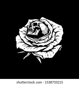 Skull in a rose. Design for printing on t-shirts, stickers and more. Vector.