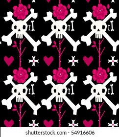 Skull and Rose EMO seamless Pattern