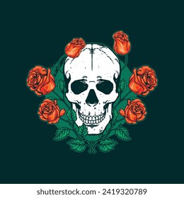 skull and rose flower artwork