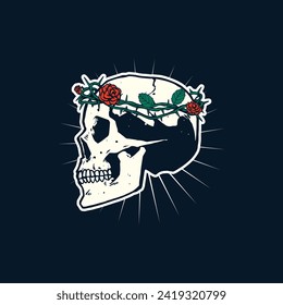 skull and rose flower artwork