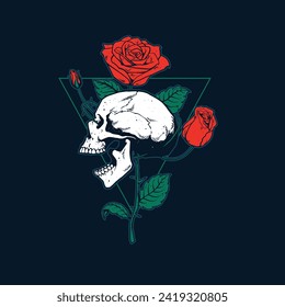 skull and rose flower artwork