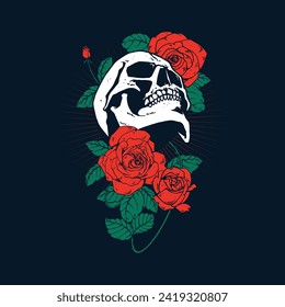 skull and rose flower artwork