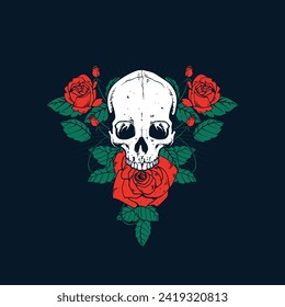 skull and rose flower artwork