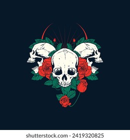 skull and rose flower artwork