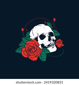 skull and rose flower artwork