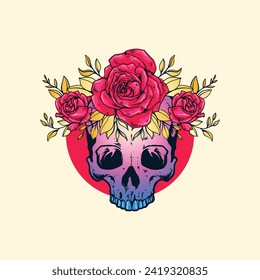 Skulpturen und Rosenblumen