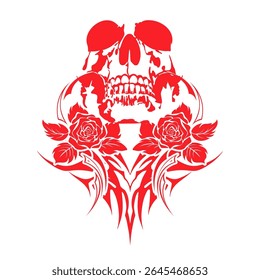 ilustração de imagem de tatuagem de vetor de flor de rosa e crânio	