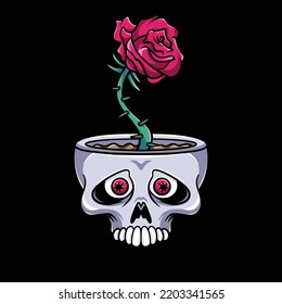 Skull Rose Flowers Streetwear Cartoon