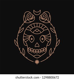 Skull with a rose. Geometric symbol eye