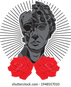 Skull of rose icon colour mode drawing