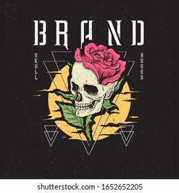 skull and rose illustration for clothing brand