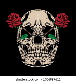 Skull Rose Illustration With Detailed Engraving Style 