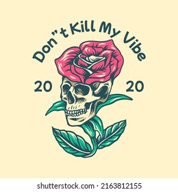 Skull And Rose Illustration For Merchandise