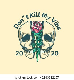 Skull And Rose Illustration For Merchandise