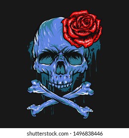 Skull Rose Illustration for t shirt design etc