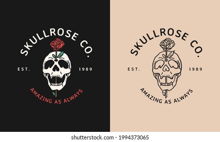 Skull and Rose Logo Vintage Handdrawn Logo