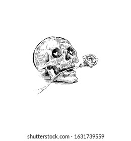 Skull with a rose in the mouth illustration. Simple flat vector of valentine's day icons for ui and ux, website or mobile application on white background