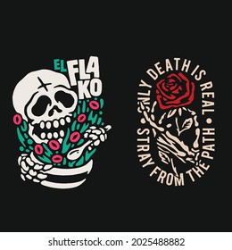 skull and rose quote vector illustration