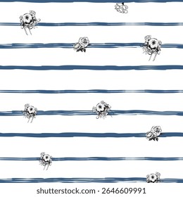 Skull and Rose Striped Seamless Pattern for Textile Print, Fabric Design, Edgy Gothic Style
