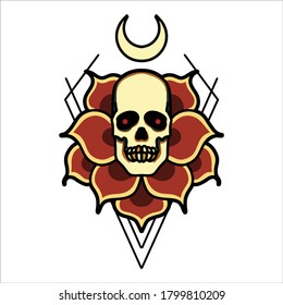 skull rose tattoo vector design illustration