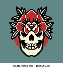 skull rose tattoo vector design