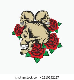 Skull with rose vector art illustration graphic  