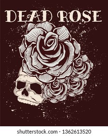 Skull and Rose Vector Illustration 
