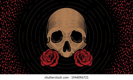 Skull and Rose vector illustration with circle background