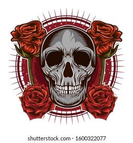 Skull with rose vector illustration isolated white background