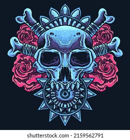 skull rose vector print illustration