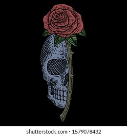 skull rose vintage vector illustration for your company or brand