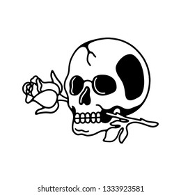Skull rose white background