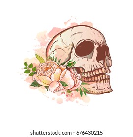 skull with roses