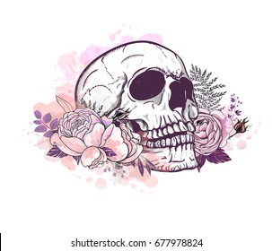 skull with roses