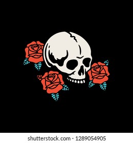 SKULL WITH ROSES COLOR BLACK BACKGROUND