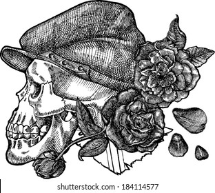 Skull And Roses Confederation ,human Skull Ink, Skull Tattoo, Skull Anatomy,skull Graphics Skull Confederate,skull With Flowers, The Human Skull Vector,a Skull, Flag Vector ,skull With Hat