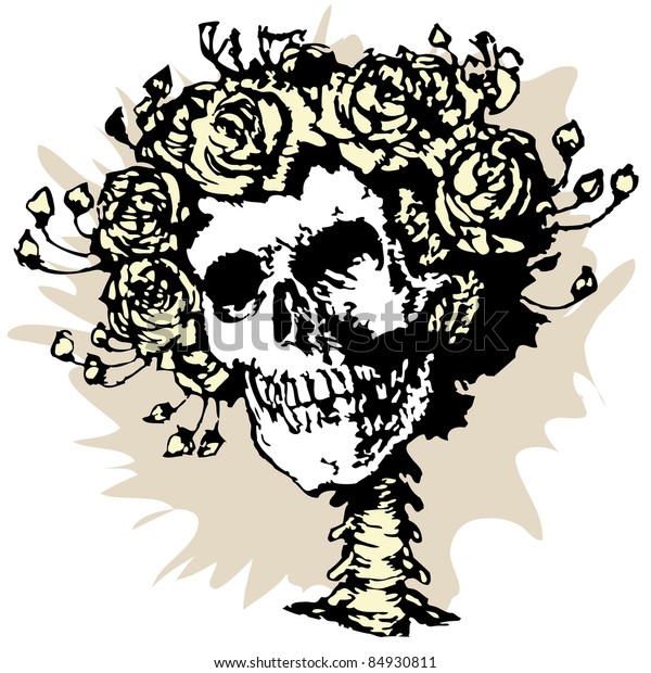 Skull in roses crown,
vector illustration