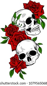 Skull and roses design as vector tatoo