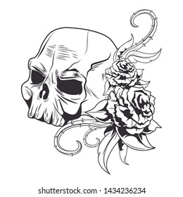 skull and roses drawn
