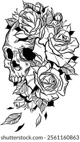 Skull and Roses Floral Ornamental for Tattoo Ideas