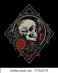 skull and roses graphics work.Gothic style tshirt print design